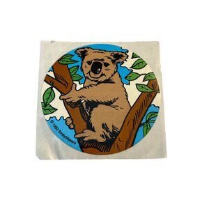 Vintage 1992 SmileMakers Koala Bear Sticker Tree Leaves Round Circle 2.5"